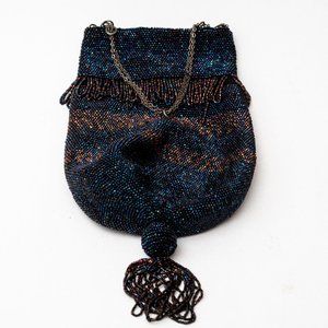 Vintage Flapper Pouch Style Iridescent Glass Beaded Evening Purse